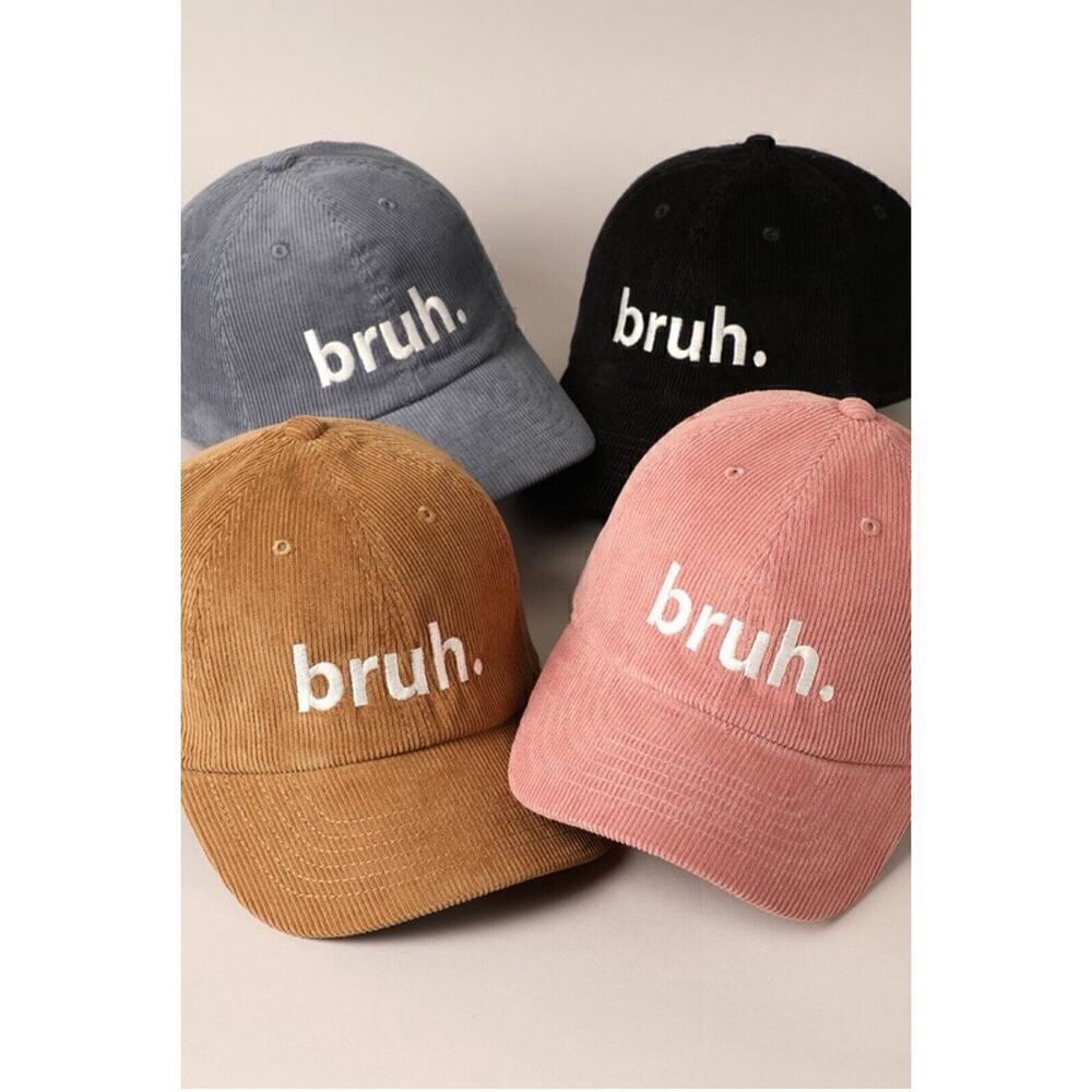 Y2K Unisex Hat Corduroy Bruh Cap Embroidered Trucker Gray Adjustable OSFM - Picture 4 of 4